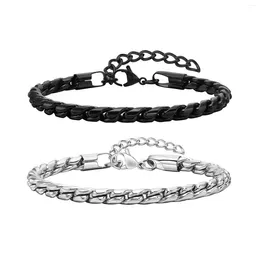 Charm Bracelets 4.6mm Chunky Chain Bracelet For Men Stainless Steel Link Wristband Cool Black Silver Colour Classic Punk Male Jewellery Gift