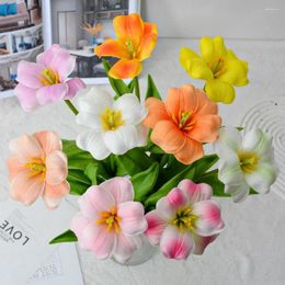 Decorative Flowers PU Artificial Tulips Art Ornaments Handmade Real Touch Simulation Tulip DIY Retro Fake Flower Home Decoration