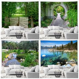 Tapestries Rustic Nature Landscape Tapestry Forest Park Green Plants Spring Scenery Home Living Room Decor Garden Wall Hanging