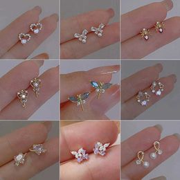 Stud Korean Exquisite Dragonfly Heart Butterfly Earrings For Women Bling Zircon Stud Earring Girl Wedding Party Sweet Jewelry Brincos 24604