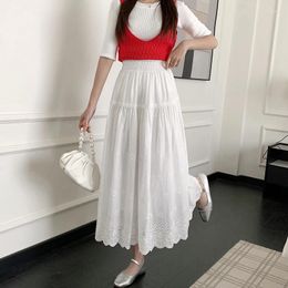 Skirts Gagarich Fashion Japanese Hollowed Out Embroidery Lace Skirt Women Summer Fairy White Artistic Loose Versatile Slim Long