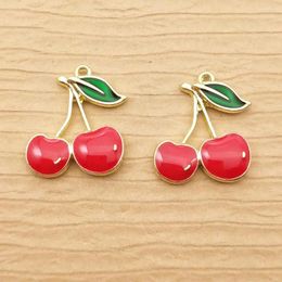 Charms 10pcs Enamel Cherry Charm For Jewelry Making Earring Pendant Bracelet Necklace Accessories Diy Craft Supplies Gold Plated