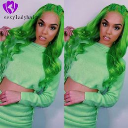New Green Wavy brazilian Lace Front Wig 26" Long Heat Resistant Cosplay Synthetic Wig For black /white Women Gawvp