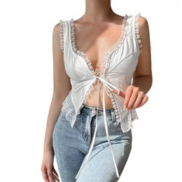 Women's Tanks Charming Y2K Women Lace Chemise Low Cut Sleeveless Spaghetti Strap Bandage Crop Tops For Summer