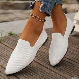 Casual Shoes Women's Pointed Toe Flat Solid Colour Knitted Slip On Breathable Ballet Flats Women Loafers