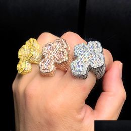 Band Rings Arrive Cross Finger Ring Iced Out Cubic Zircon Prong Setting Cz Fashion Luxry Men Boy Hip Hop Jewelry Drop Delivery Dha72