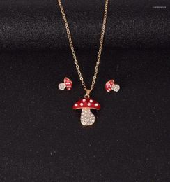 Choker Trendy Lovely Rhinestone Mushroom Pendant Necklace Earrings Woman Jewellery Set Chain3678072