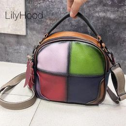 Evening Bags Women Vintage Brushed Genuine Leather Patchwork Phone Small Mini Side Sling Pouch Bag 80s Fashion Stylish Short Handle Handbag