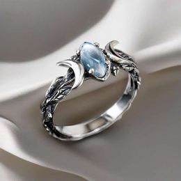 Vintage Natural Moonstone Ring Witchcraft Triple Moon Goddess Rings For Women Engagement Party Wedding Jewellery Anillos