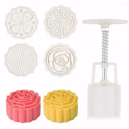 Baking Tools Moon Cake Mould Press Pattern Biscuit Dessert Mould Tool 4 Stamps