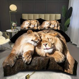 Bedding Sets 2/3pcs Luxurious Lion-Themed Duvet Cover Set - Ultra-Soft Hypoallergenic For Serene Sleep Durable & Machine-Washable