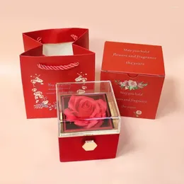 Party Favor 1PC Rotating Valentine's Day Marriage Proposal Jewelry Box Creative Design Rose Preserved Flower Eternal Gift Boxes Packaging