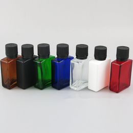 30ml Amber Clear Flat Square Glass Essential Oil Bottle with Black Plastic Cap Colourful Travel Portable Perfume Bottle J233