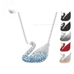 Pendant Necklaces Shijia High Version Gradient Blue Black Swan Necklace Female Swallow Crystal Swan Collar Chain Live Broadcastyahl