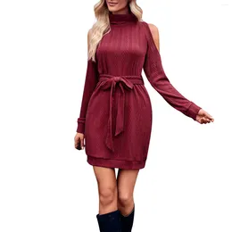 Casual Dresses Ladies Temperament Sweater Dress Women's Fashion Turtleneck Party Autumn And Winter Solid Color Long Sleeves Vestido