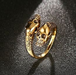 Adjustable Vintage Punk skull Ring Men Chunky Copper Alloy Biker Rock Rap Embrace Skeleton Head Ring Gothic Jewelry9806680
