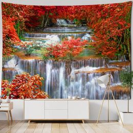 Tapestries Natural Scenery Tapestry 3D Forest Waterfall Landscape Wall Hanging Home Background Fabric Decoration Outdoor Garden Poster