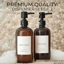 Liquid Soap Dispenser Amber Glass With Black Pump Hand For Bathroom Kitchen Dish 2pc 16Oz 500ml