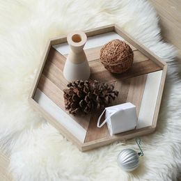 Plates Nordic Dessert Plate Wooden Serving Tray Afternoon Tea Time Coffee Cake Hexagonal Round Desserts Organizer Platter