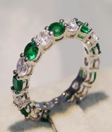 2018 Sparkling Brand New Luxury Jewellery 925 Sterling Silver Round Cut Emerald Zirconia Popular Women Wedding Band Circle Ring 6831244