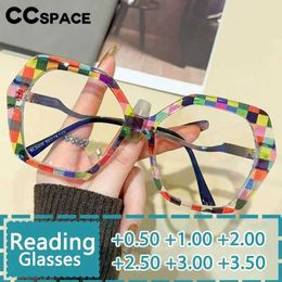 Eyeglass Frame R57426 Trend Colorful Optical Reading Spectacles Womens Polygonal Large Presbyterian Glasses Dioptical+0.50+1.00+0.00+3.00 G240529