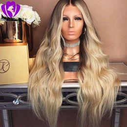 30inches Long Blonde brazilian full lace front wigwith Baby Hair Synthetic Ombre Blonde Lace Front Wigs For Women Heat Resistant Cospla Qfia
