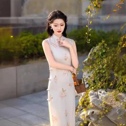 Ethnic Clothing Sexy Sleeveless Cheongsam Women Chinese Traditional Mandarin Collar Evening Party Dress Handmade Button Slim Qipao