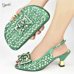 Dress Shoes Luxury Green And Bag Set For Woman Ladies Summer Sandals Match With Purse Handbag High Heels Pumps 958-6 7cm