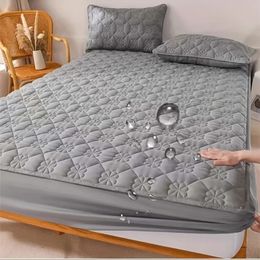 Waterproof Quilted Mattress Cover Antibacterial Protector Topper Pad Soft Fitted Sheet Not Including Pillowcase 240601