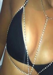 Hollow Out Drilling Goldcolor Chains Rhinestone Choker Necklace Women Summer Beach Bikini Flash Shiny Bra Body Chains Jewelry3919197