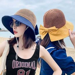 Wide Brim Hats Bucket Hats Summer womens bucket hat UV protection sun hat soft foldable wide brown outdoor beach hat Panama hat ponytail hat Y2406035JQA