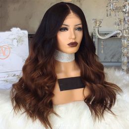 Stock Ombre Brown Wig Dark Roots Glueless Lace Front Wig With Baby Hair Heat Resistant Hair 30Inch Synthetic Wigs For Black Women Kpugi