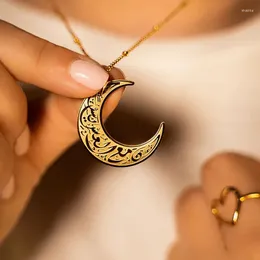 Chains Stainless Steel Arabic Religious Moon Pendant Necklace For Women Vintage Geometric Necklaces Fashion Jewellery Gifts