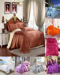 4pc Satin Silk Bedding Set Luxury Queen King Size Bed Set Soft Comforter Quilt Duvet Cover Linens with Pillowcases and Bed Sheet1592933