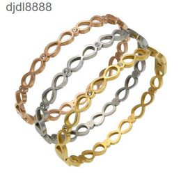 2024 New Designerjapanese and New Simple and Fashionable Stainless Steel Diamond Inlaid Hollow 8-shaped Bracelet