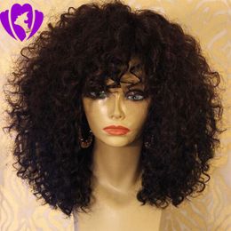 Schnellversand 180% Dichte Spitze Vorderperücke mit Pony Black Kinky Curly Hair Glueless Synthetic Spitzenperücken für schwarze Frauen vxcat