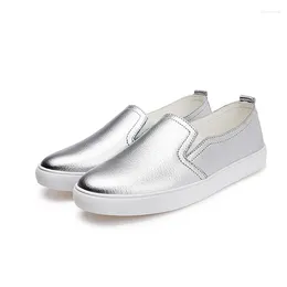 Casual Shoes Genuine Leather Loafers Spring Boat Woman Slip On Nice Ballet Flats Women Sliver White Black