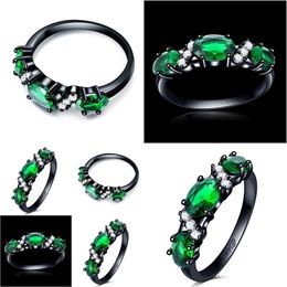 Wedding Rings Emerald Brilliant-Cut Green Diamond Princess Ring Set For Women Girl Engagement Band Rose Gold Filled Eternity Jewellery Otbo9