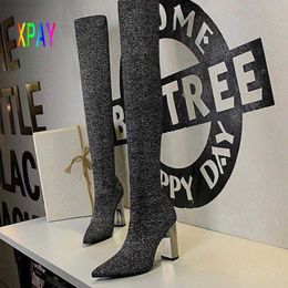 Boots Winter Stockings Stretch New Sexy Boots Socks Womens Fashion High Heels Overknee Party Thigh XL 35-42 376 78
