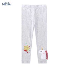 Leggings Tights Trousers Litt Maven 2024 Girls Cotton Trousers Childrens Clothing Pants Childrens Clothing Tight Cartoon Broidery Unicorn Stars WX5.31