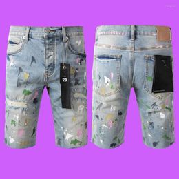 Women's Jeans Purple ROCA Brand Streetwear Trend With Splashed Ink Denim Shorts For Men Repair Low Raise Skinny Pants