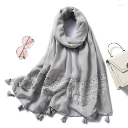 Scarves 2024 Fashion Women Cotton Lace Embroidery Tassel Scarf Shawls Plain Colour Muslim Head Wrap Hijab Muffler 11