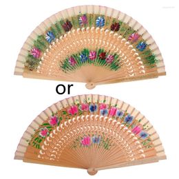 Decorative Figurines Y1UB Vintage Spanish Folding Fan For Women Double-Side Flower Painting Gypsy Wooden Hand Dance Festival Decoration