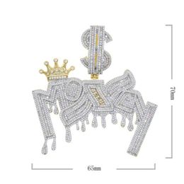Chains Iced Out Sparking Bling Cz Paved MONEY Letters Pendant Men Boy Crown Dollar Sign Charm Fashion Necklace Hip Hop JewelryChai1254623