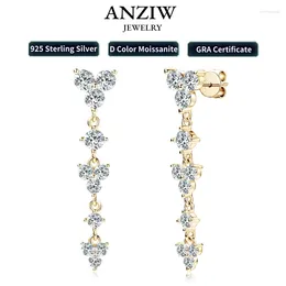 Dangle Earrings Real 925 Silver 4mm D Colour Moissanite Long Drop Piercing Studs Wedding Party Fine Jewellery For Women 2024 Trend Gift