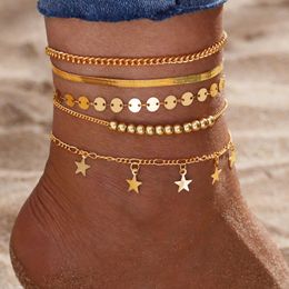 Bangle Fashion Metal Star Chain Anklet Set For Women Vintage Snake Ankle Bracelets Female Barefoot on Leg Chain Jewellery Accessories 240319 24604