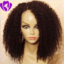 Side part 180density full Afro Kinky Curly short Wig natural black lace front Synthetic Wigs for black Womenr Free Shipping Nnakk