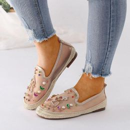 Casual Shoes Women Crystal Decor Transparent Flat Sequins Soft Sole Breathable Mesh Single Footwear
