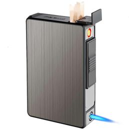 Factory Wholesale Cigarette Box Gas Unfilled And Electricity Double Use 20 Cigarette Box Lighter Automatic Spring Cigarette