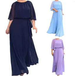 Casual Dresses Plus Size Long Elegant Luxury Loose Half Sleeved Round Neck Maxi Evening Party Club Women Clothing